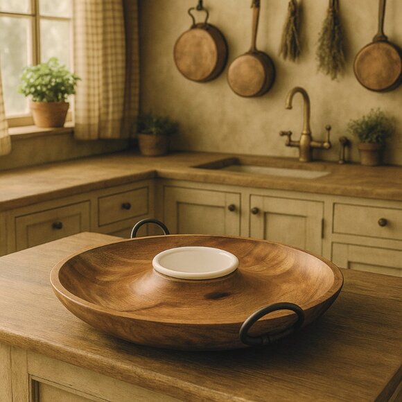 NWT Wooden Chip & Dip Serving Tray Appetizer Platter Dish Bowl Serveware - Picture 2 of 13